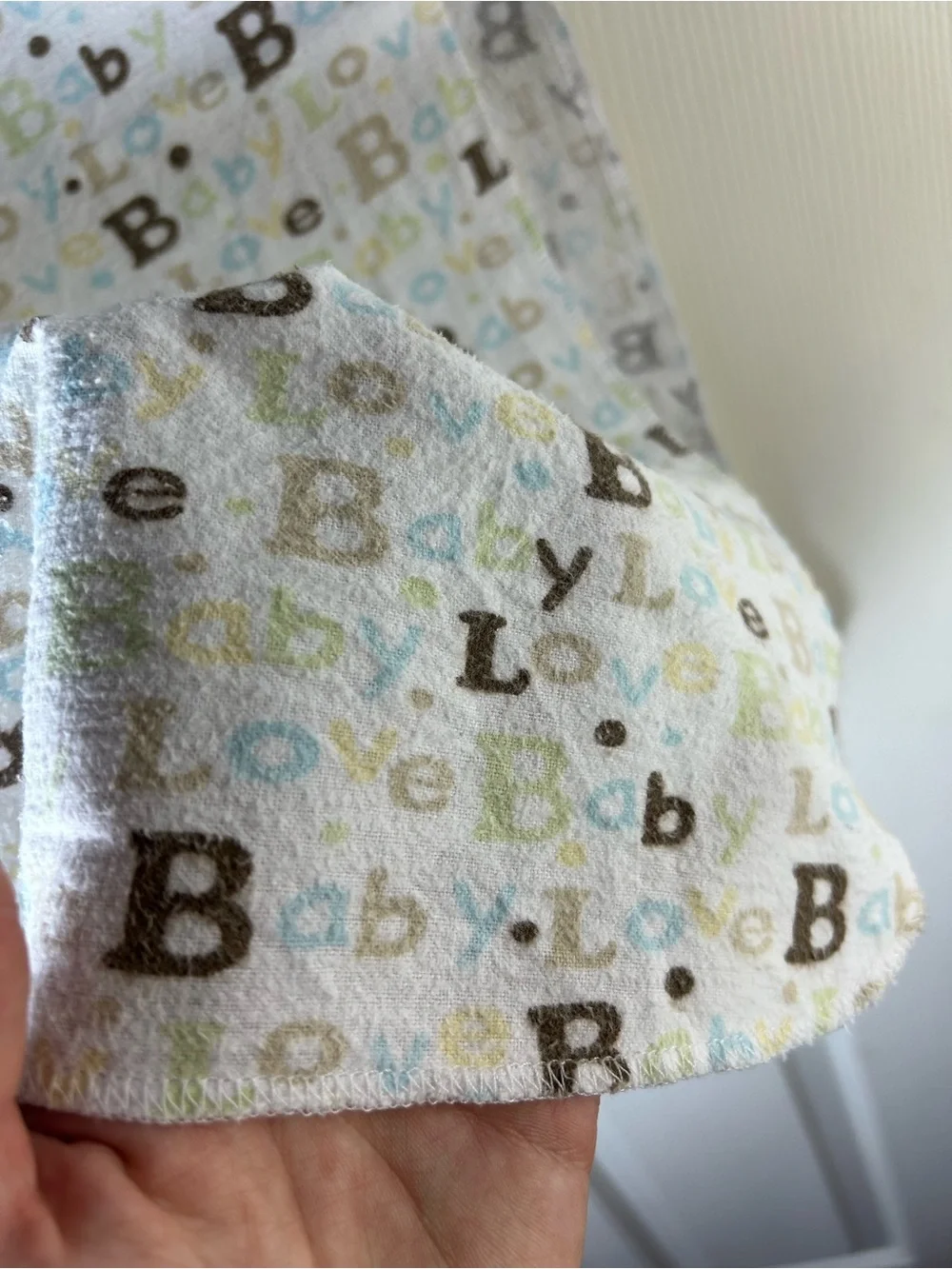 Just Born Baby Love Receiving Blanket Brown Polka Dots Flannel White Blue Green